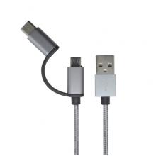 Type-C+MicroUSB sivý 1M (2v1) kábel 2.4A