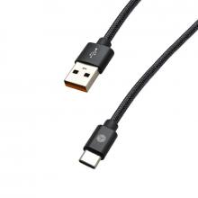 Sturdo textilný kábel USB na Type-C, čierny 3A kábel (1m) 8mm konektor
