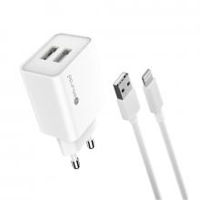 Sturdo sieťová nabíjačka 2,1A 2xUSB + Lightning.kábel, Biely