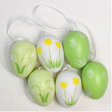 Dekorácia závesná vajíčko plast 6 cm sada 6 ks zelená/biela